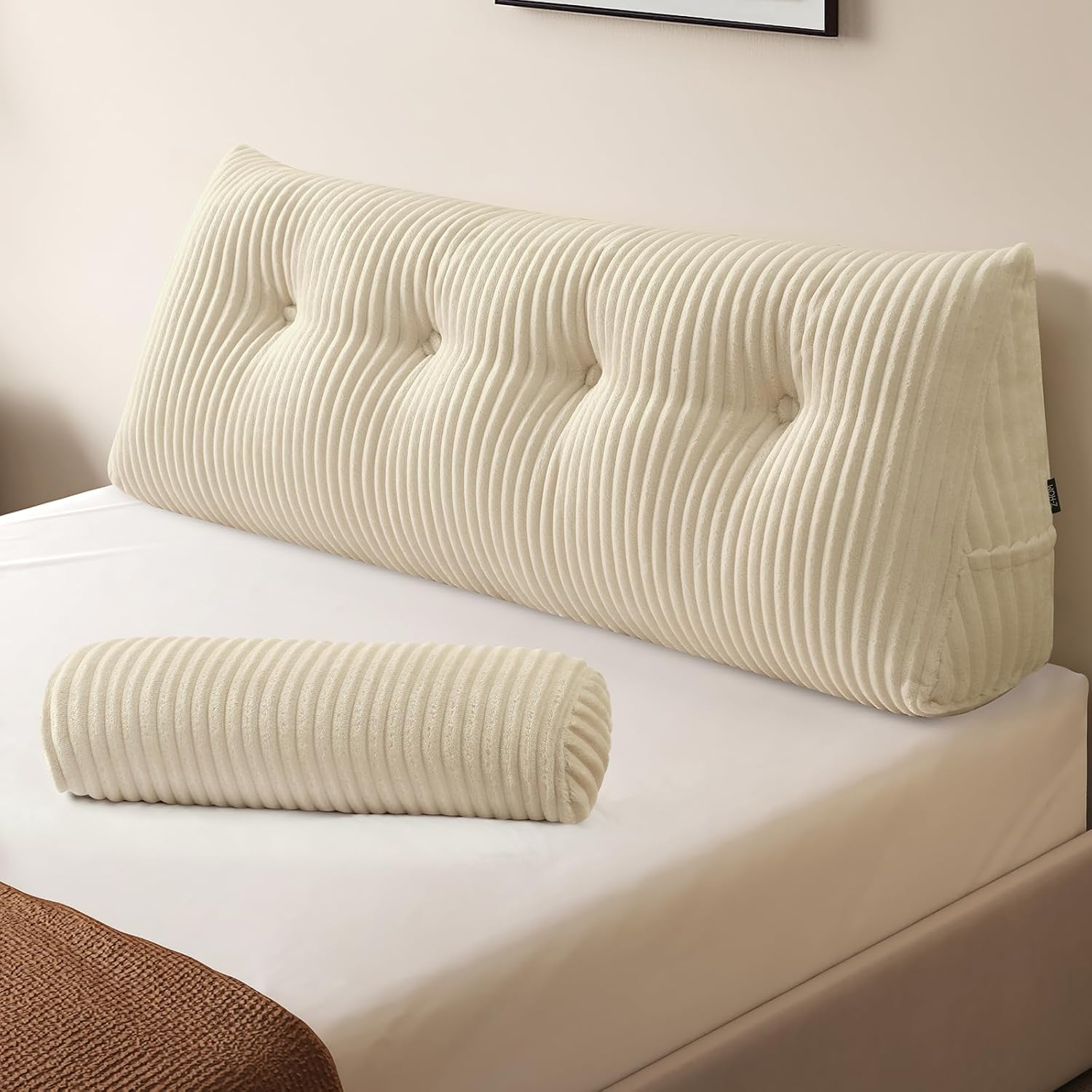 Z-Hom Large Wedge Pillow Headboard, Full Triangular Headboard Pillow, Reading Pillow Bed with a Roll Pillow for Bed Sitting Up Sleeping, Ba…