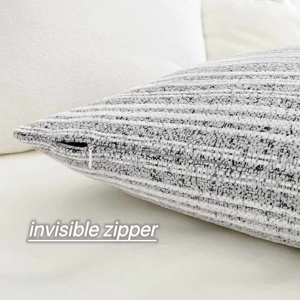 Slow Cow Boho Chenille Textured Woven Stripe Throw Pillow Covers 18x18 Decorative Cushion Cover Square Chenille Pillow Case for Sofa…