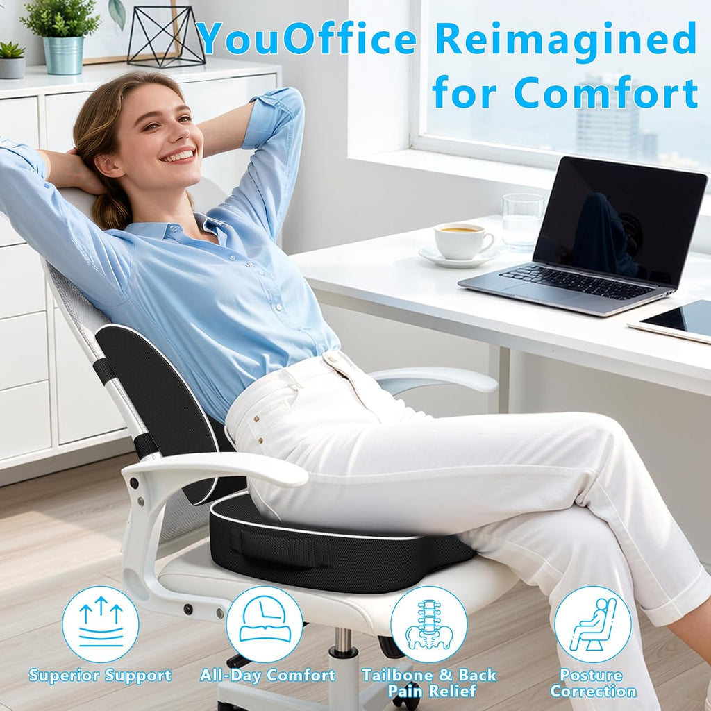 SweetSlubr SweetSlubr Ergonomic Memory Foam Seat Cushion & Lumbar Support Pillow Set, Orthopedic Coccyx Cushion for Office Chair, Ca…