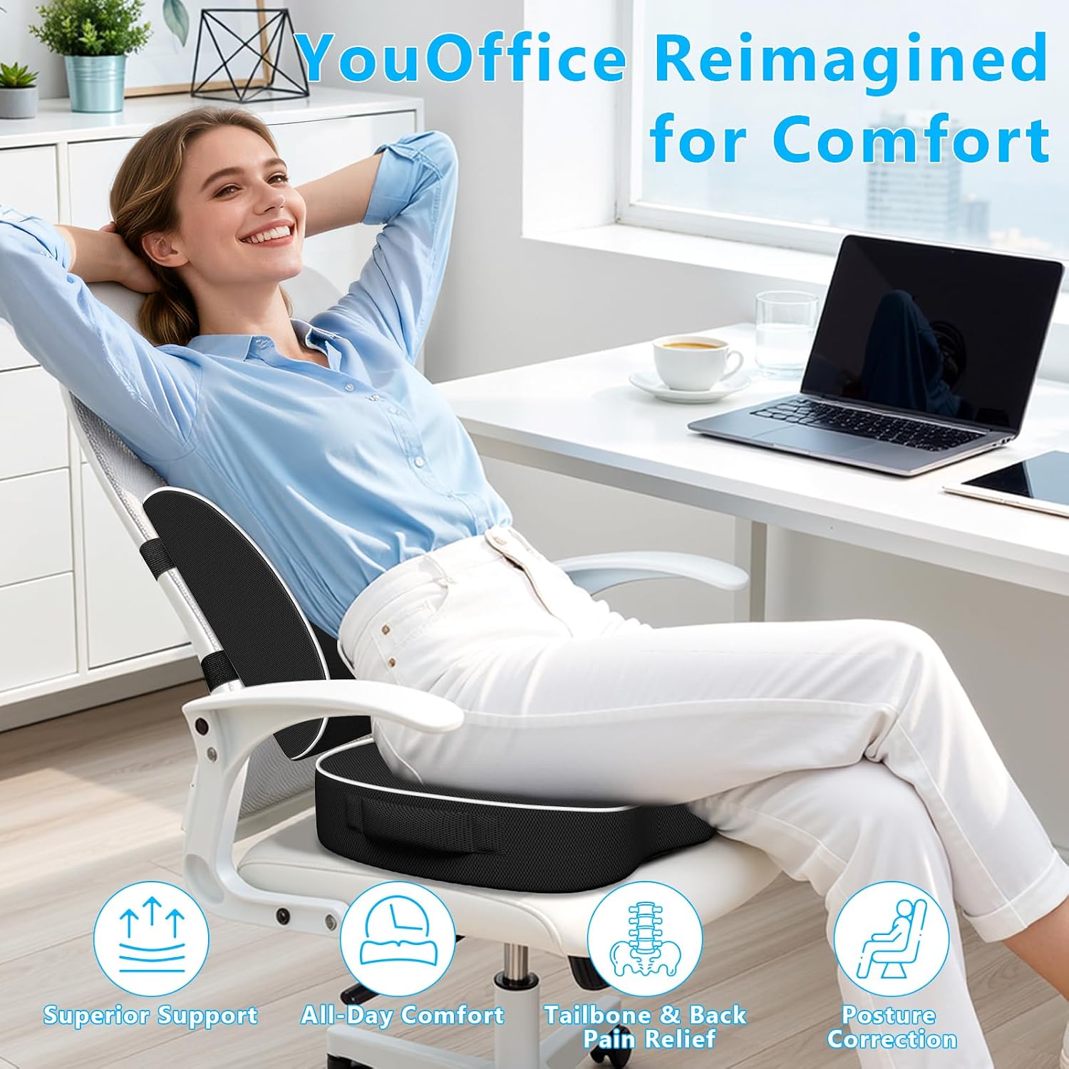 SweetSlubr SweetSlubr Ergonomic Memory Foam Seat Cushion & Lumbar Support Pillow Set, Orthopedic Coccyx Cushion for Office Chair, Ca…