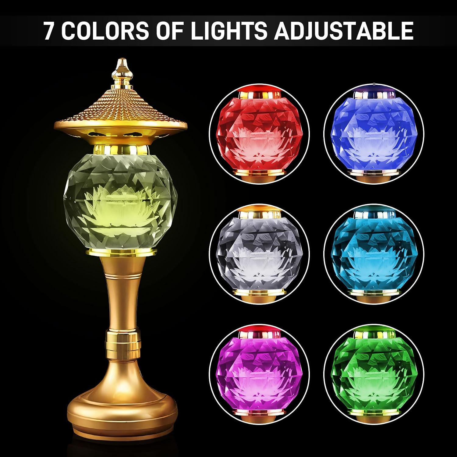 1 Pair-7 Color LED Lotus Flower Lamp - Pineapple Shape Crystal Lotus Buddhist Lamp Lights, Buddha Lamp Light with Adjustable Switch for…