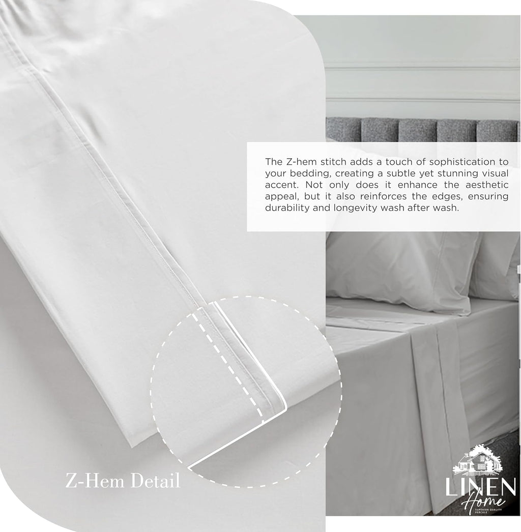 Linen Home 100% Cotton Percale King Size Sheets - Crisp & Cool, Breathable, Deep Pocket Fits 16" Mattress, 4-Piece Set, Long-Staple…