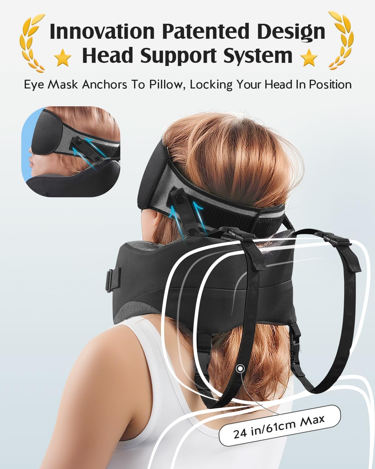 YFONG Travel Pillow for Long Flight Airplane, Head Strap Combo with 3D Contoured Sleep Eye Mask, Neck Pillow for Travel Essential, 360°…