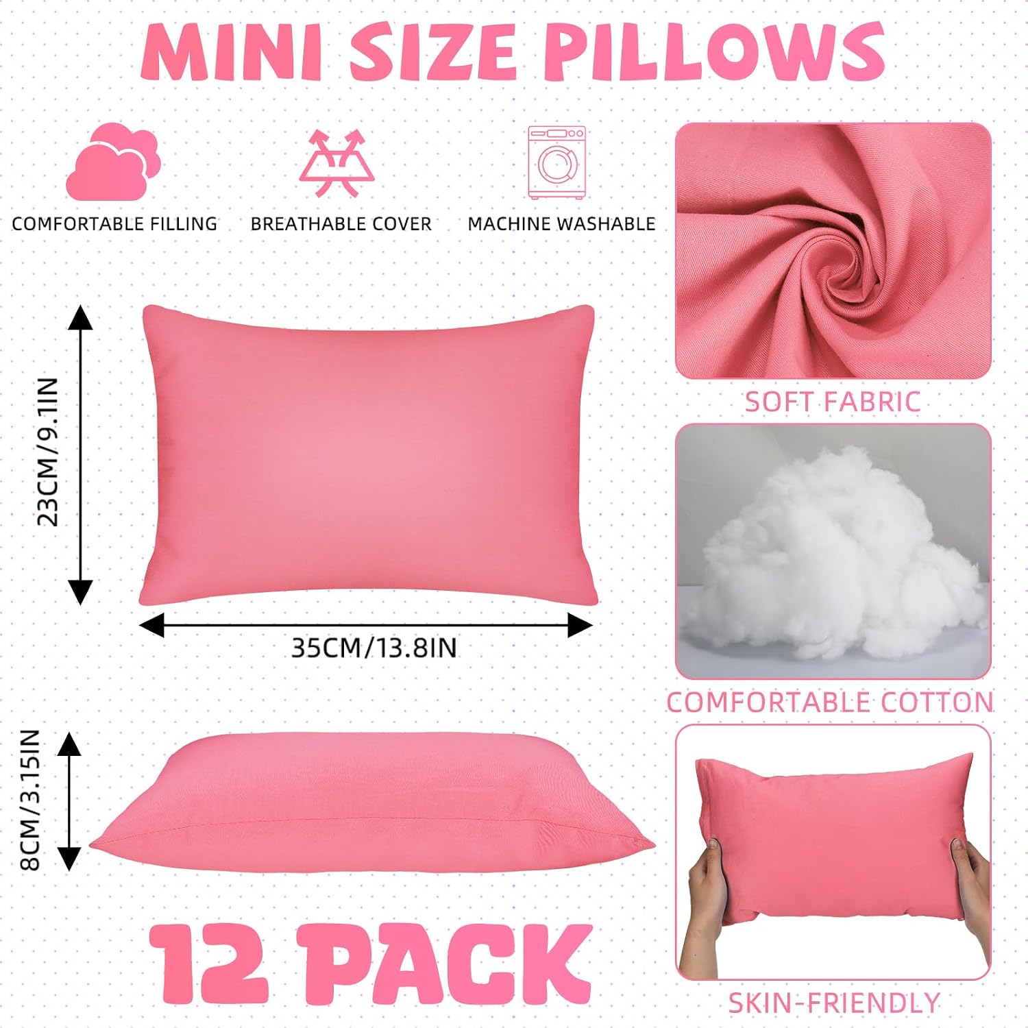Kigley 12 Pack Mini Pillows for Daycare 9.1 x 13.8'' Small Travel Pillow Bulk Soft Breathable Cotton Pillow for Nap Travel Pet Neck…