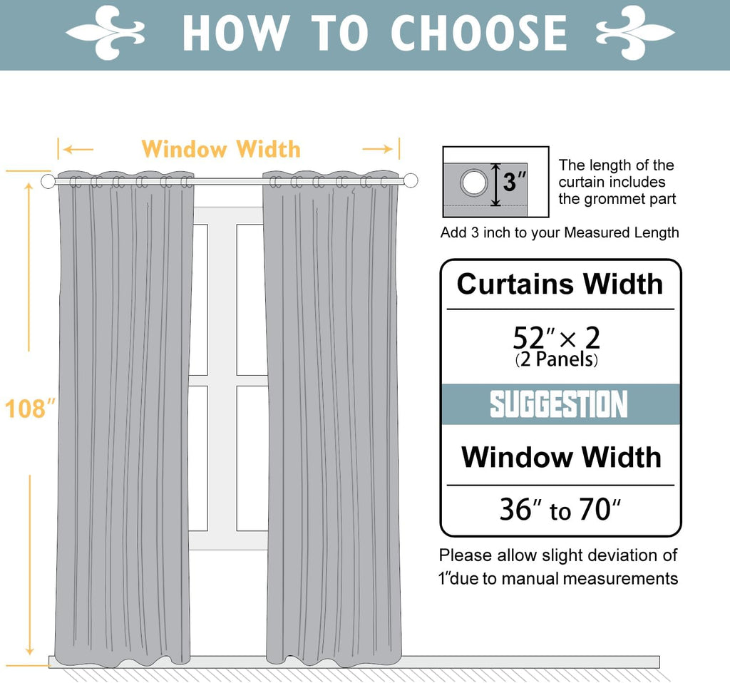 ChrisDowa 100% Blackout Curtains 108 inch Long for Bedroom with Black Liner, 2 Thick Layers Total Blackout Thermal Insulated Grommet Window…