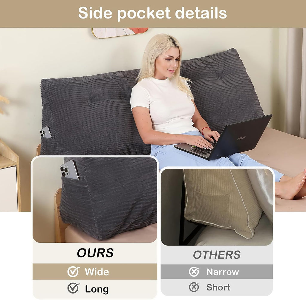 Headboard Pillow Queen, Wedge Headboard Pillow for Bed Sofa, Triangular Backrest Pillow with Removable Cover for Reading, Working…