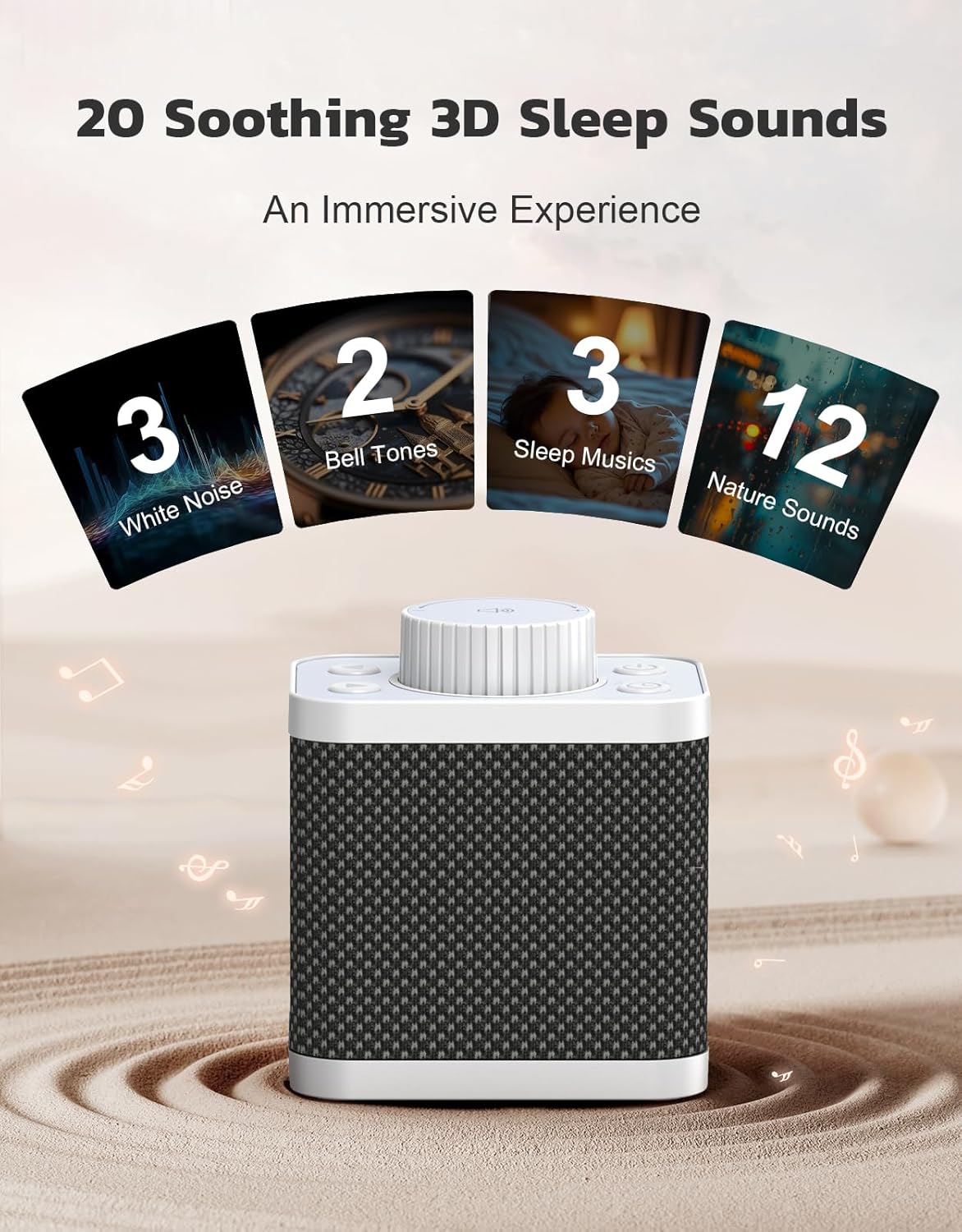 White Noise Sound Machine with 20 Soothing Sounds, 18-48h Powerful Battery, 3 Timers Memory Function and White Noise Machine for…