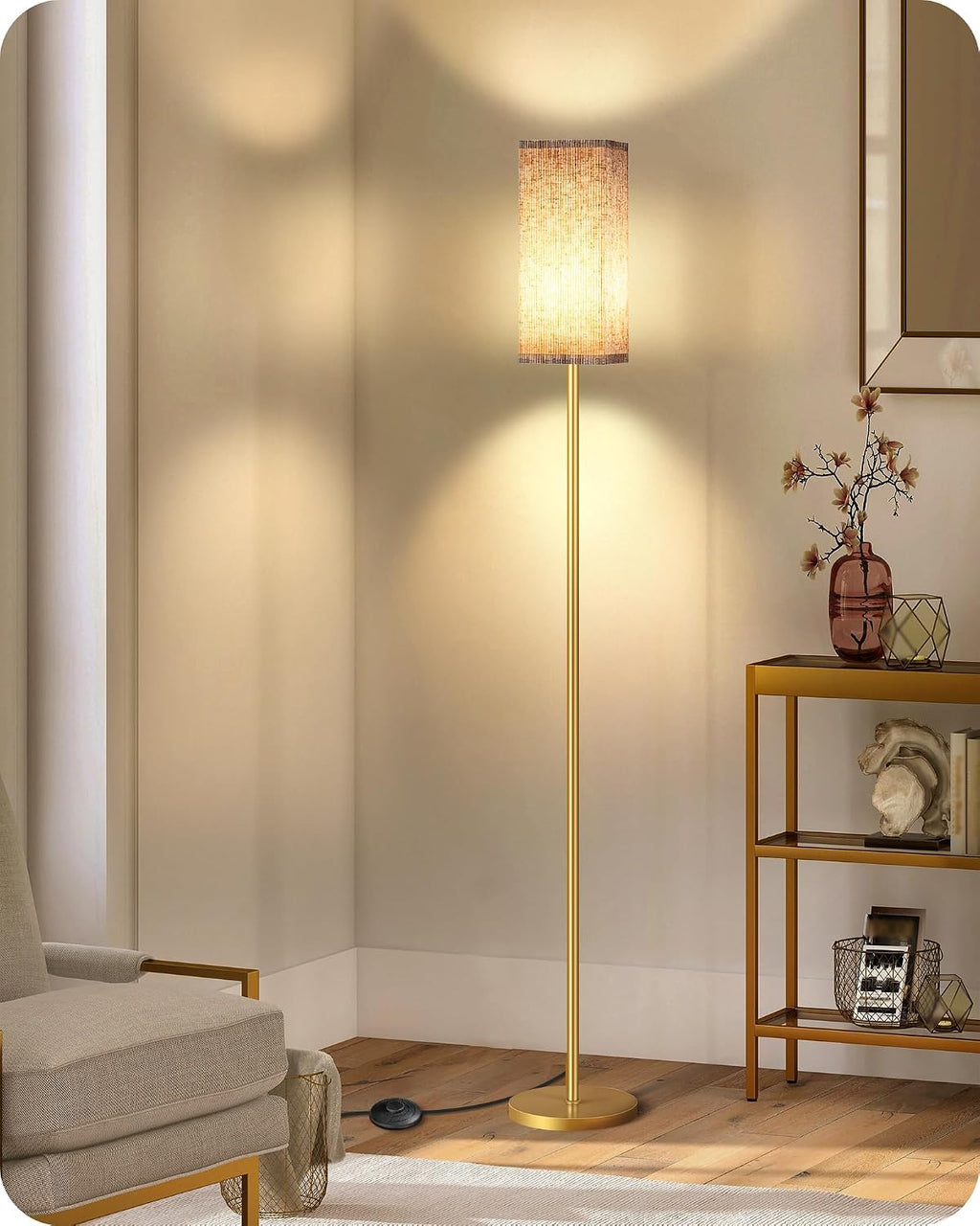 64.2” Dimmable Floor Lamp for Living Room with Remote and Foot Switch, Corner Floor Lamp for Bedroom, Includes 10W A19 Bulb, Modern…