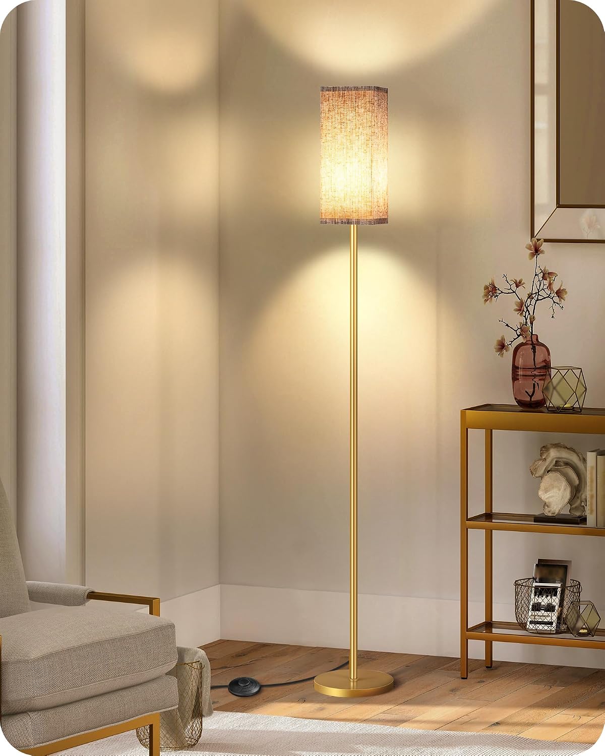 64.2” Dimmable Floor Lamp for Living Room with Remote and Foot Switch, Corner Floor Lamp for Bedroom, Includes 10W A19 Bulb, Modern…