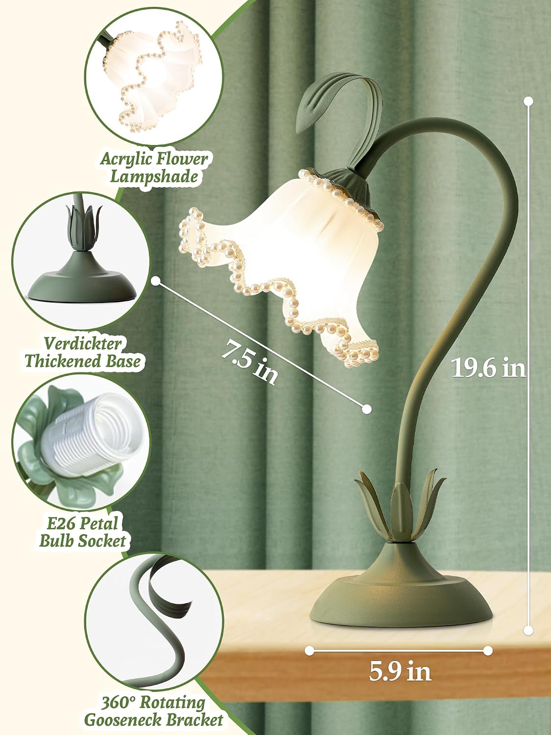 Flower Table Lamp Bedside Lamps LED Reading Light,3 Color Modes Cute Small Lamp, Vintage Flower Lamp Kawaii Table Lamp for Bedroom Living…