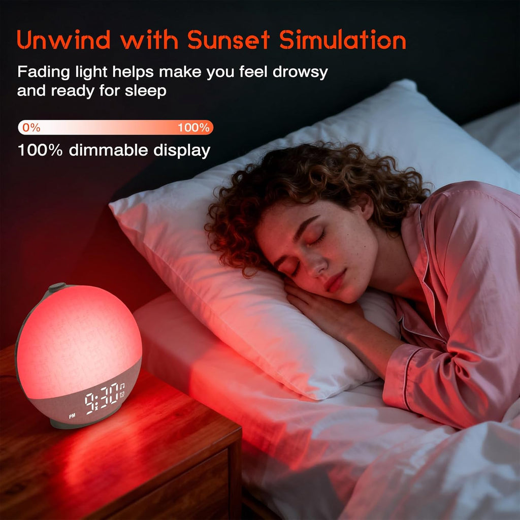 Sunrise Alarm Clock White Noise Machine, Sunset Simulation, 30 Soothing Sounds, 12 Color Night Light, Dimmable Sunlight Lamp Wake Up…