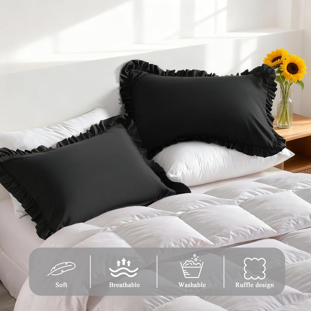 Aerlomi Ruffled Pillowcases, Standard Pillow Shams 20x26 Set of 2, Brushed Microfiber with Envelope Closure, Soft Wrinkle-Resistant,…