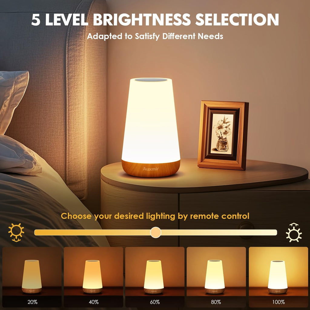 Auxmir Rechargeable LED Night Light, Touch & Remote Control Bedside Lamp with 13 Colors, 5 Brightness Levels, Portable Table Lamp for…