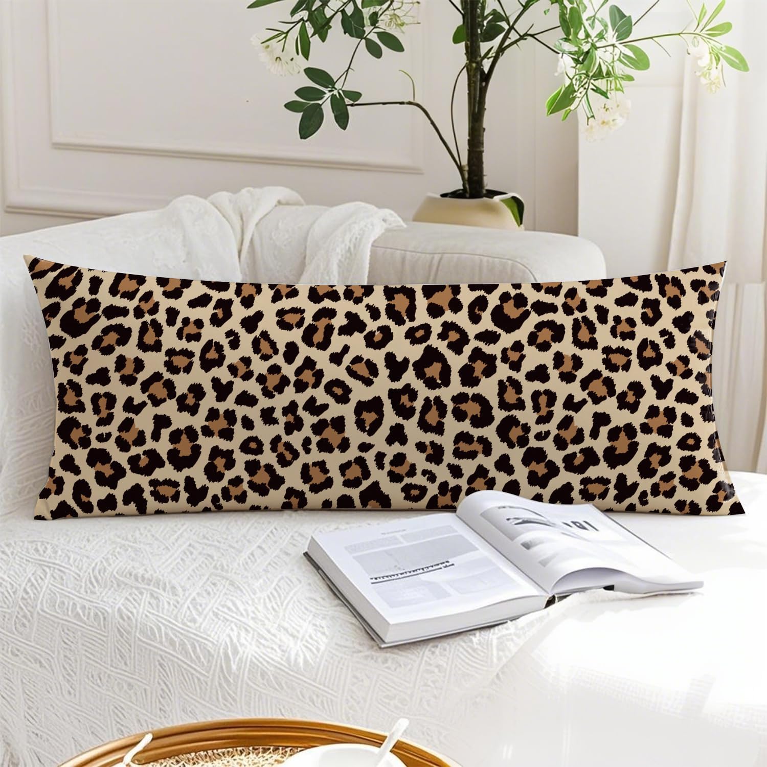 Trendy Leopard Print 20x54 Body Pillow Cover, Cheetah Print Room Decor, Girly Bedroom Dorm Decor, Funky Brown Leopard Animal Skin…