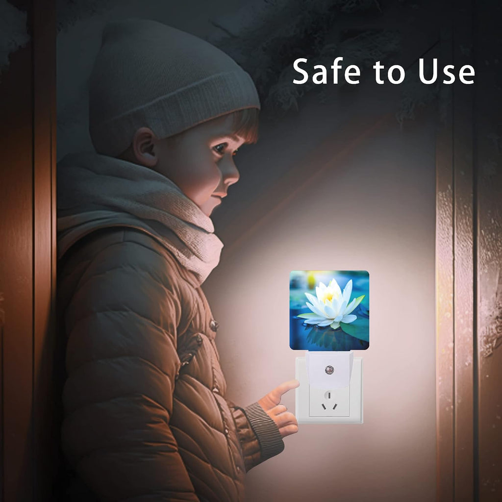 White Lotus Night Light, Beautiful Flower Plug-in Night Lights with Dusk-to-Dawn Sensor for Bedroom, Bathroom and Living Room 0.5W Sleep…