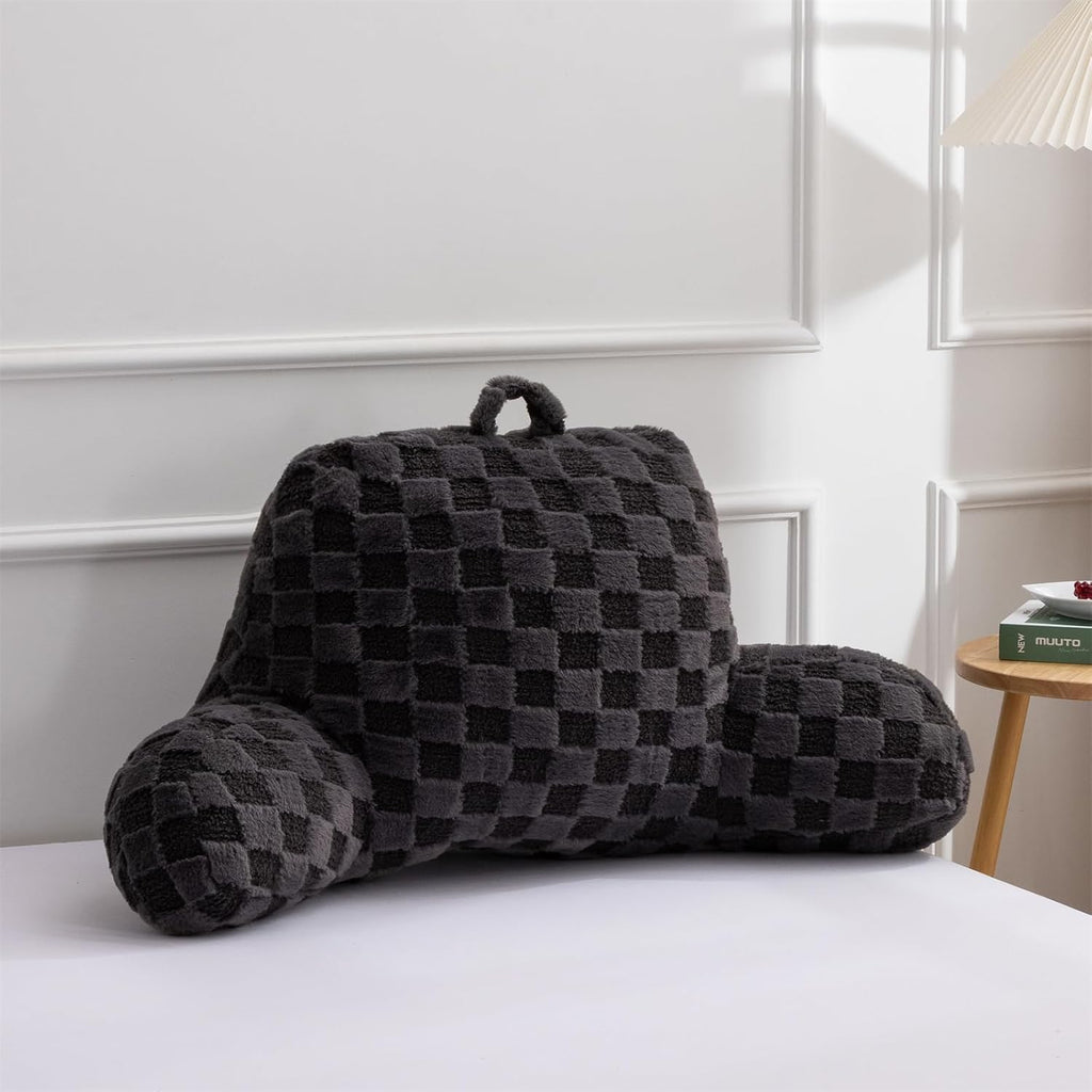 Holawakaka Checkered Reading Pillow with Arms, Adults Backrest Reading & Rest Pillows for Sitting Up in Bed, Bed Rest, Lounging, Working, A…