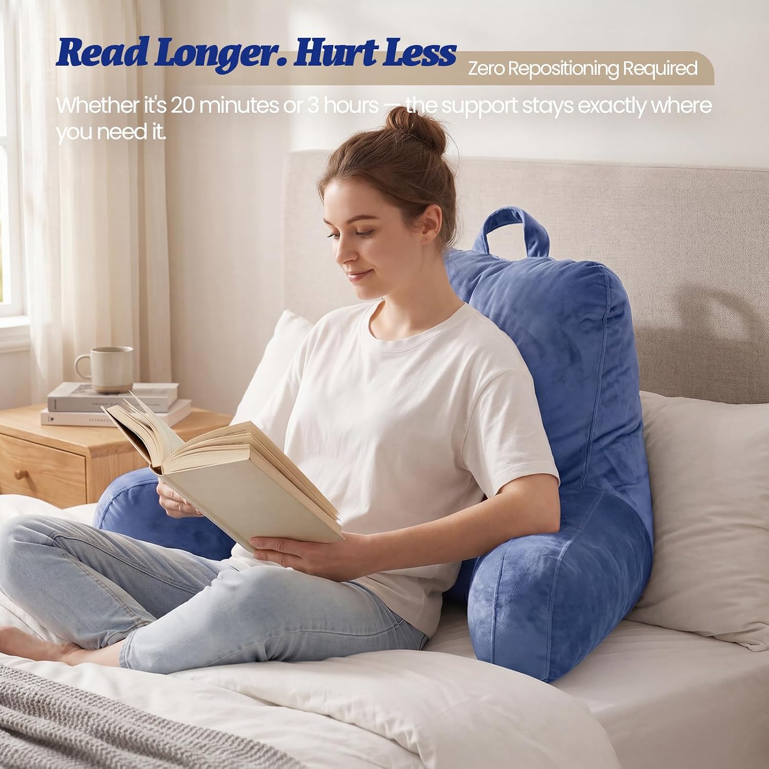 ACH Reading Pillow with Arms for Adults - Adjustable Memory Foam Bed Rest Pillow, Lumbar & Neck Back Support, Soft Velvet Cover Machine…