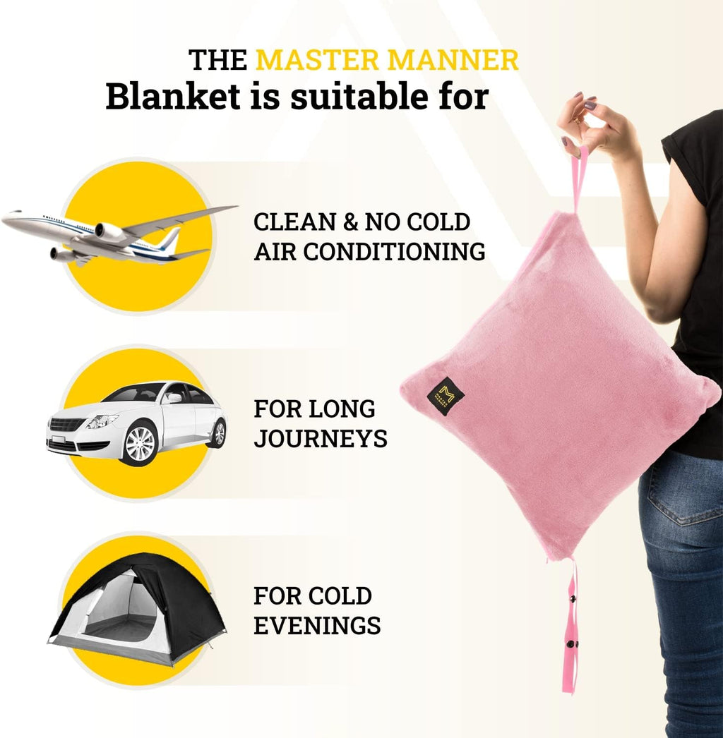 Travel Blanket Airplane Compact with Hoodie – 2in1 Airplane Travel Accessories from Plane Blanket to Travel Pillow with Luggage Strap…