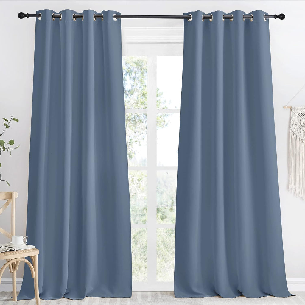 NICETOWN Blackout Curtain Panel, Ring Top, W55 x L96, 1 PC, Stone Blue Color, Light Blocking Room Darkening Window Drape for Nursery/Bedroom