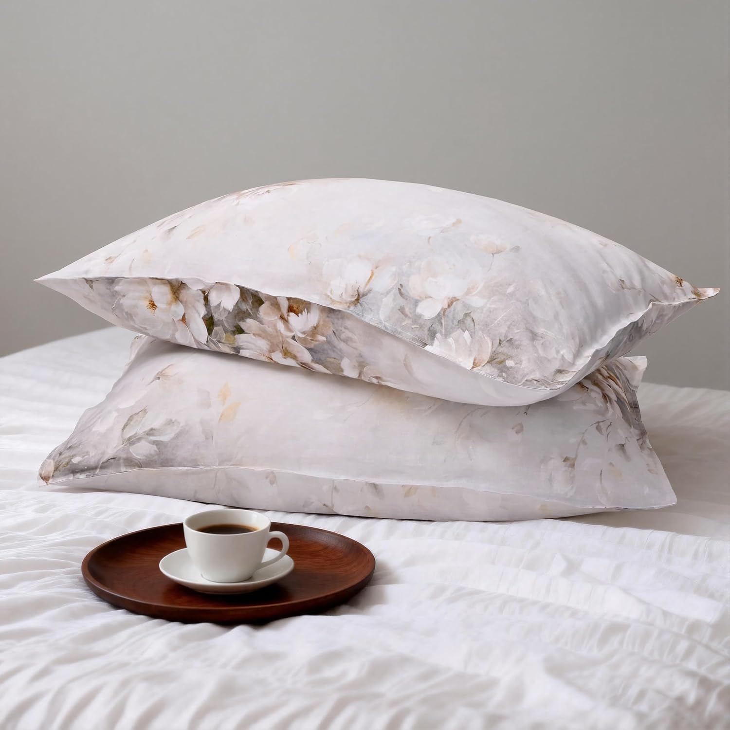 Chuffed 100% French Linen Pillow Cases Watercolor Peony Print, Farmhouse Floral Stone Washed Pillow Shams with Envelope Closure Soft Breath…
