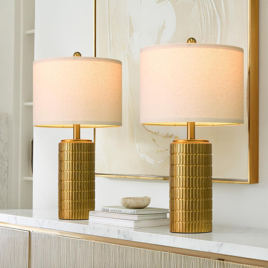 PoKat 23" Brass Gold Ceramic Table Lamps for Living Room, Retro Warm Gold Lamps for Night Stands, Vintage Bronze Decorative Lamps for…