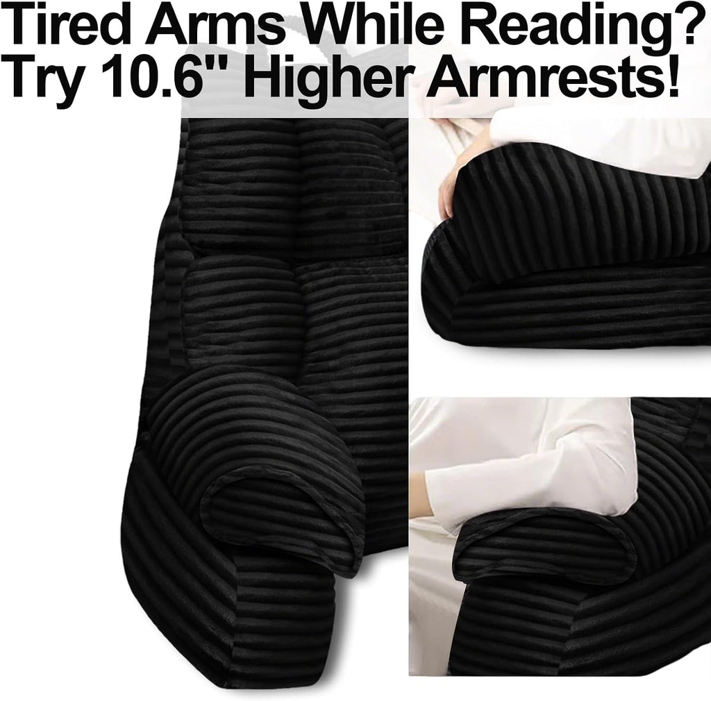 RRPAHWTV Reading Pillow for Bed with High Arm Rests, Back Support Pillow for Sitting Up in Bed with Shredded Memory Foam for Reading, TV…