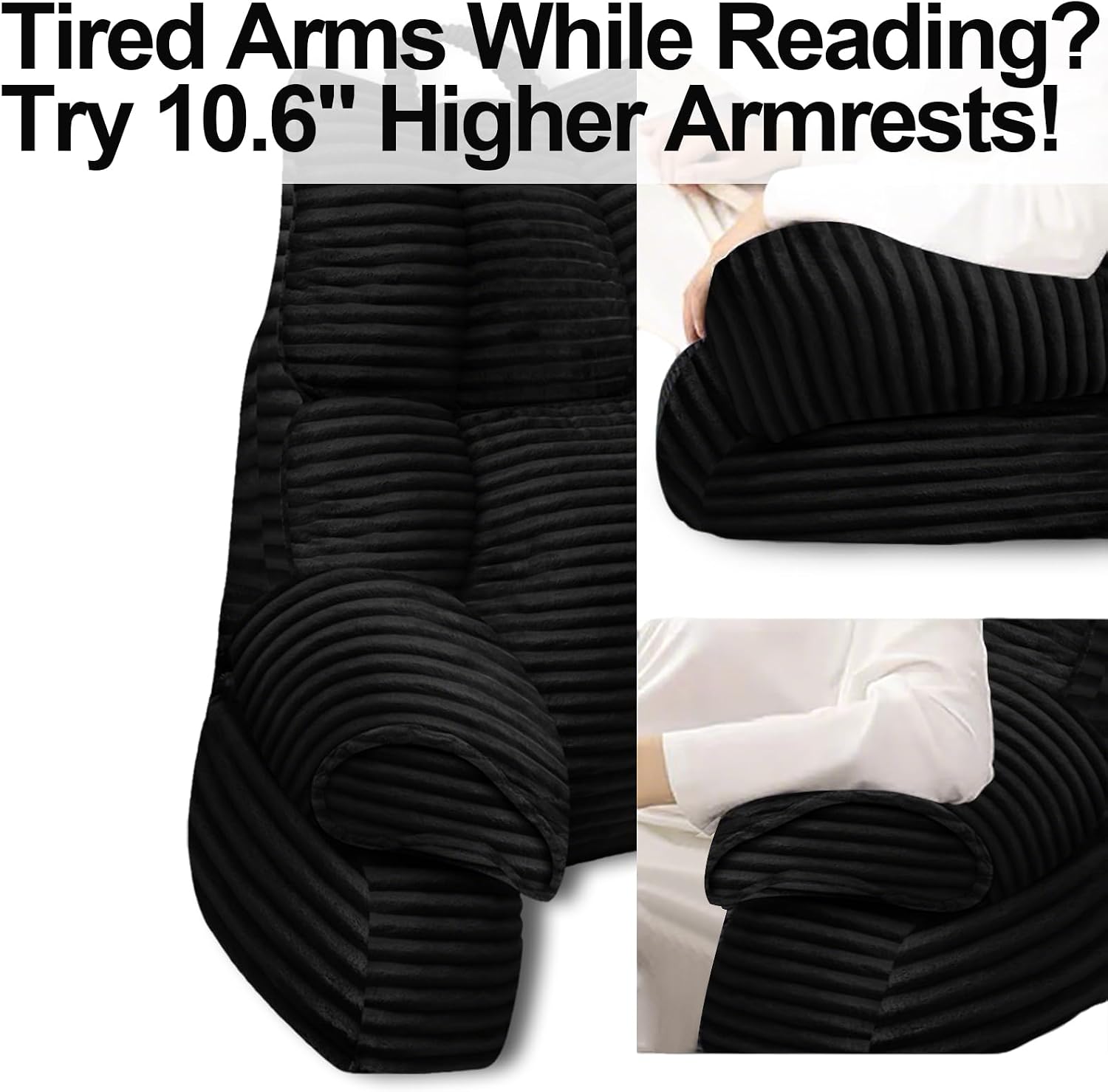 RRPAHWTV Reading Pillow for Bed with High Arm Rests, Back Support Pillow for Sitting Up in Bed with Shredded Memory Foam for Reading, TV…
