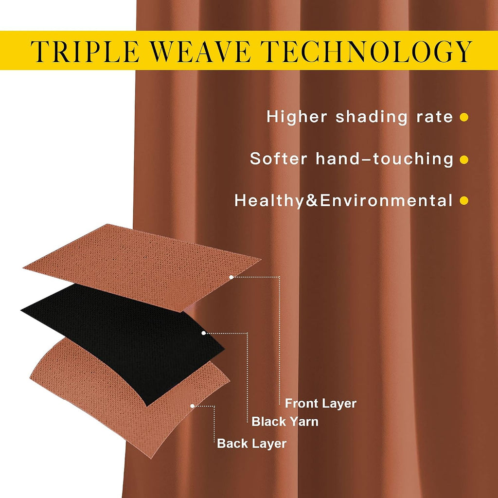 Nicetown Blackout Burnt Orange Curtains 84 inches Long - Grommet Top Room Darkening Thermal Curtains Sound Blocking Window Treatments for B…