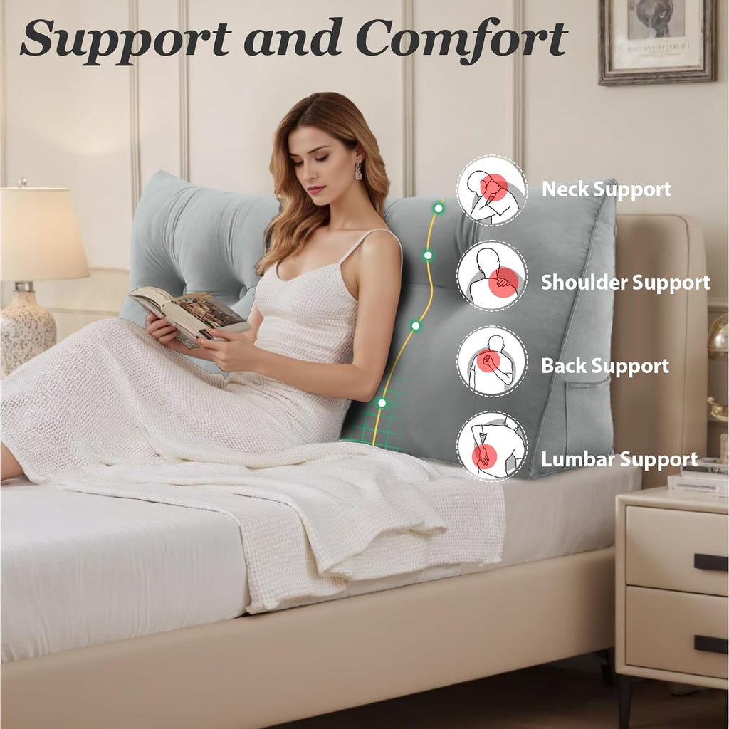 Headboard Wedge Pillow, Queen Bed Wedge Pillow for Headboard, Backrest Pillow for Beds, Reading Pillows for Sitting in Beds Adult, Bolster…