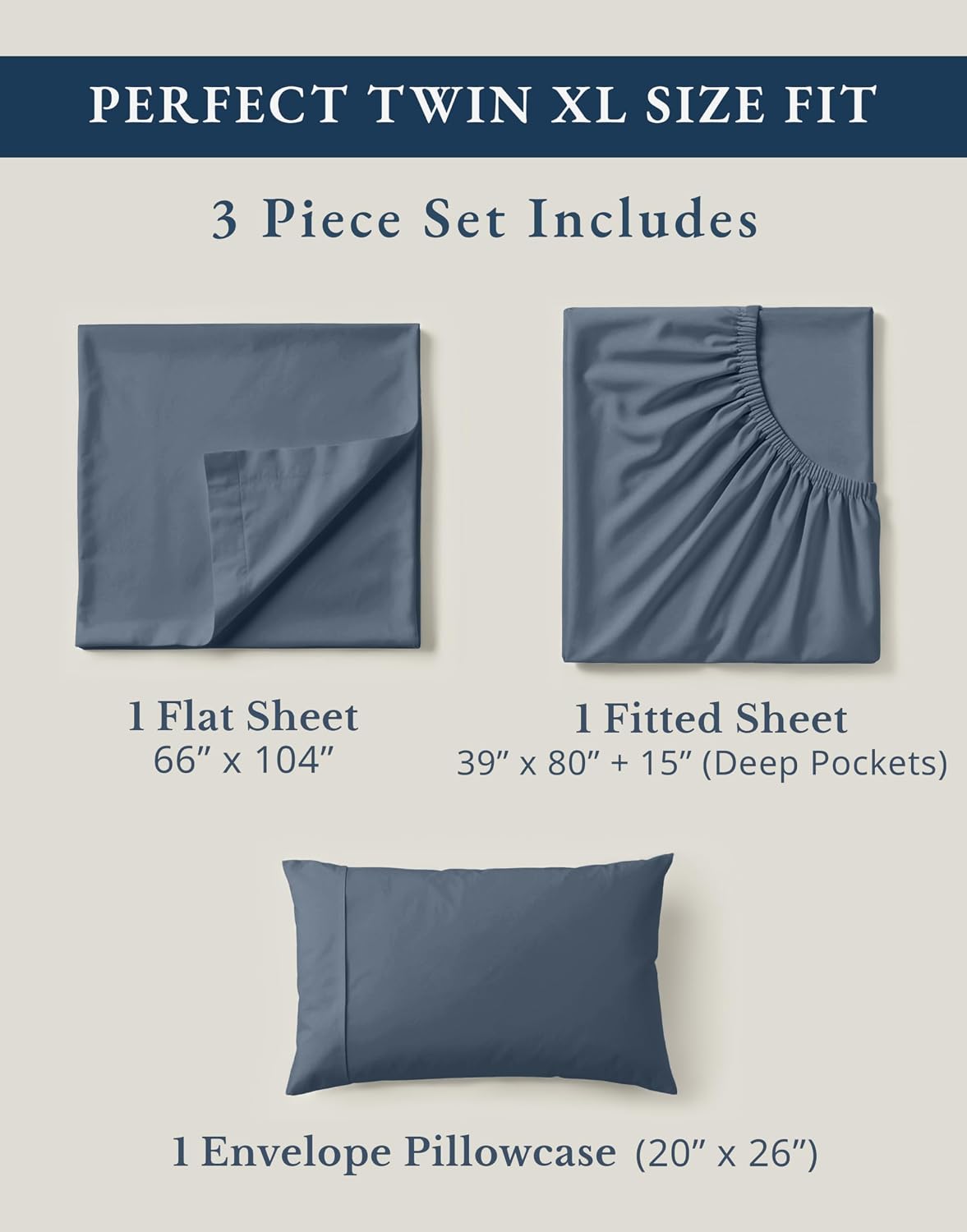 LaneLinen LANE LINEN 100% Organic Cotton reusable Fully Elasticized Twin XL Sheet Set, Low Pilling Fade Resistant Machine Washable Extr…