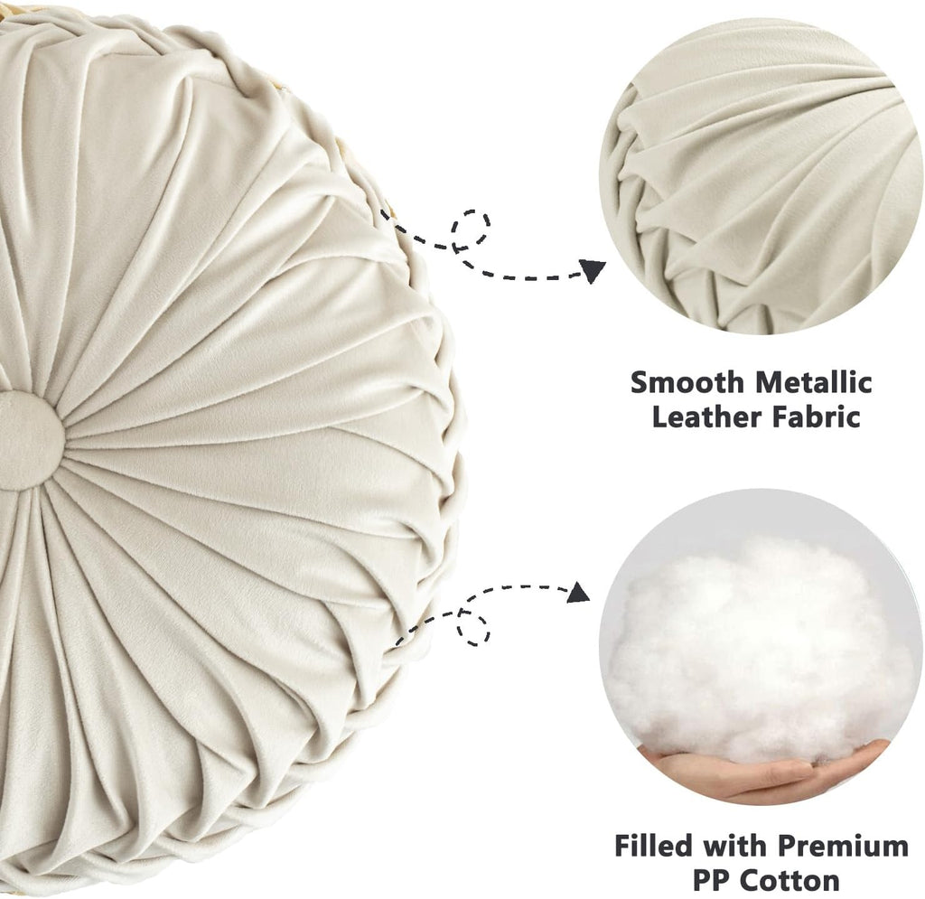 Hig Set of 2 Decorative Round Pleated Throw Pillows, Classy Accent Pumpkin Throw Pillows with Center Button, Vintage Velvet Floor Pillows for…
