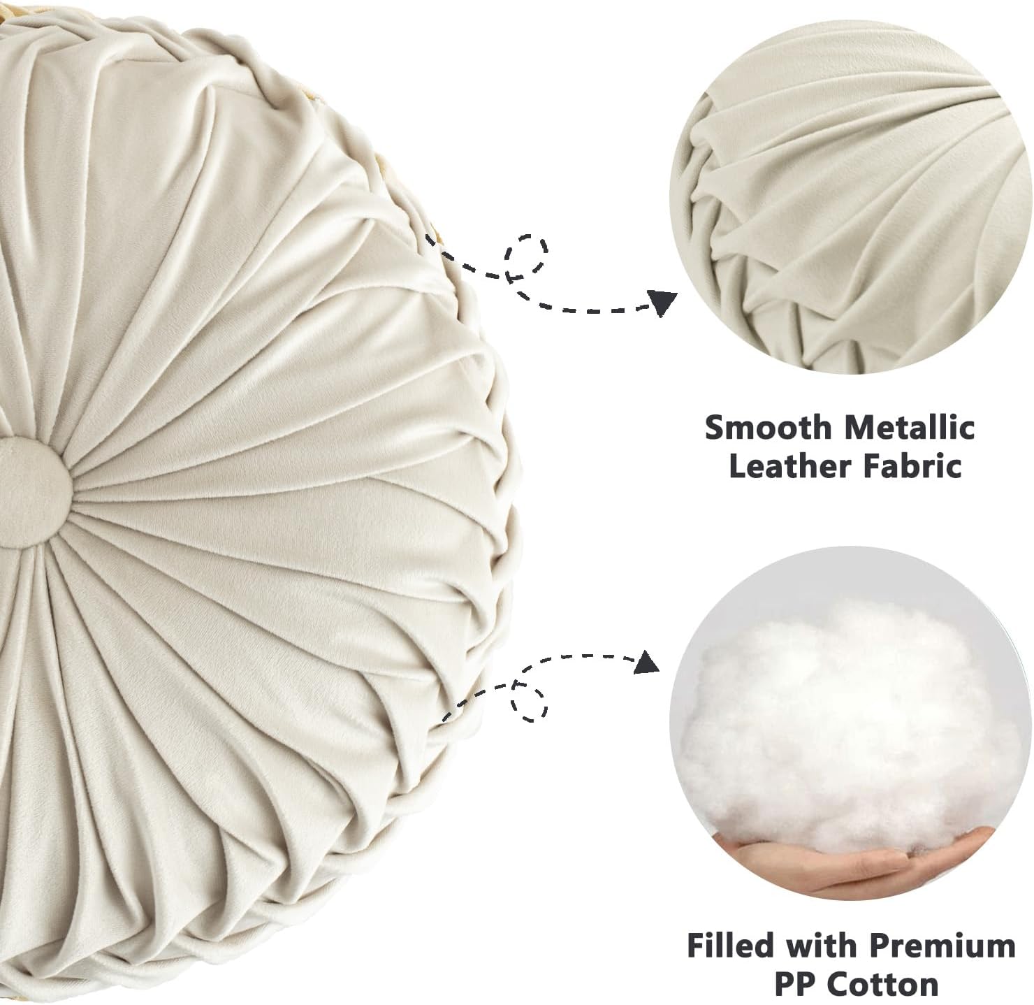Hig Set of 2 Decorative Round Pleated Throw Pillows, Classy Accent Pumpkin Throw Pillows with Center Button, Vintage Velvet Floor Pillows for…