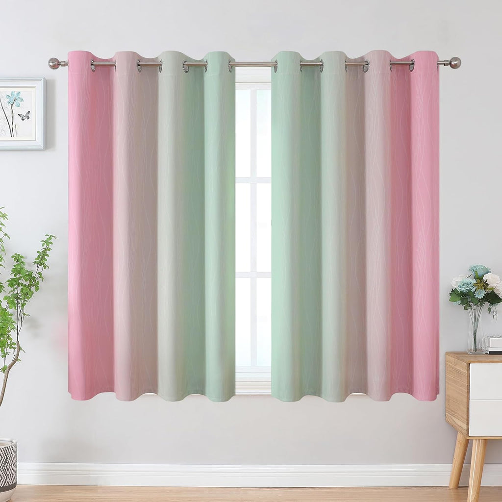 Estelartextiler Estelar Textiler Sage and Pink Blackout Curtains 54 Inch Length, Light Blocking Gradient Grommet Drapes for Living Room, Th…