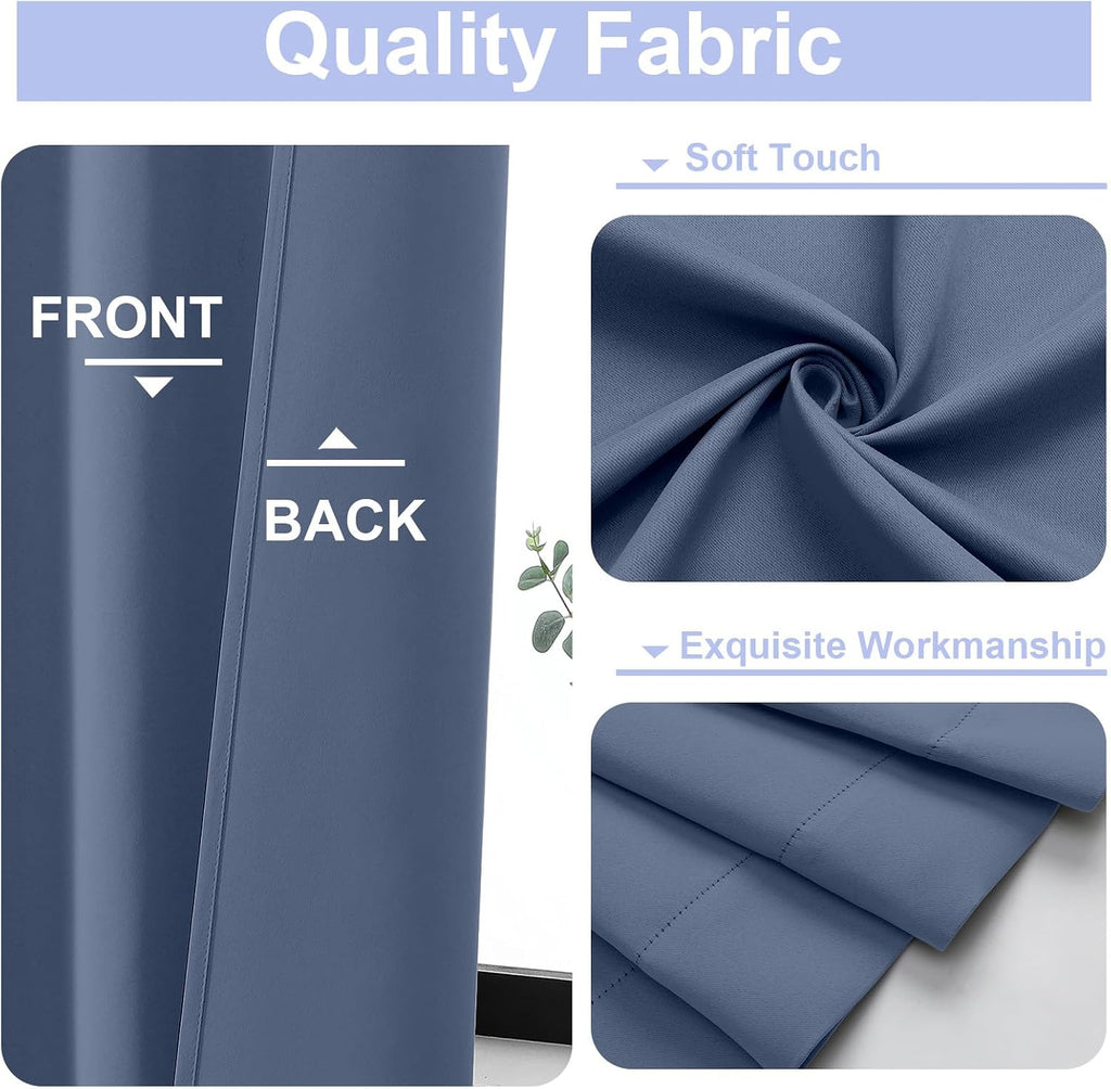 Simplebrand Ava Denim Blue Blackout Curtains for Bedroom 63 Inch Length 2 Panels, Solid Thermal Insulated Energy Saving Rod Pocket Window T…