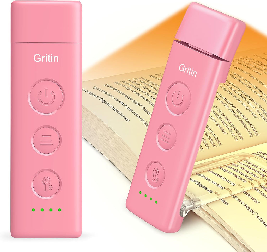Gritin Book Light Rechargeable, Eye Caring 3-Color & 5-Brightness Clip on LED Reading Light for Books in Bed- Stepless Dimming, Long…