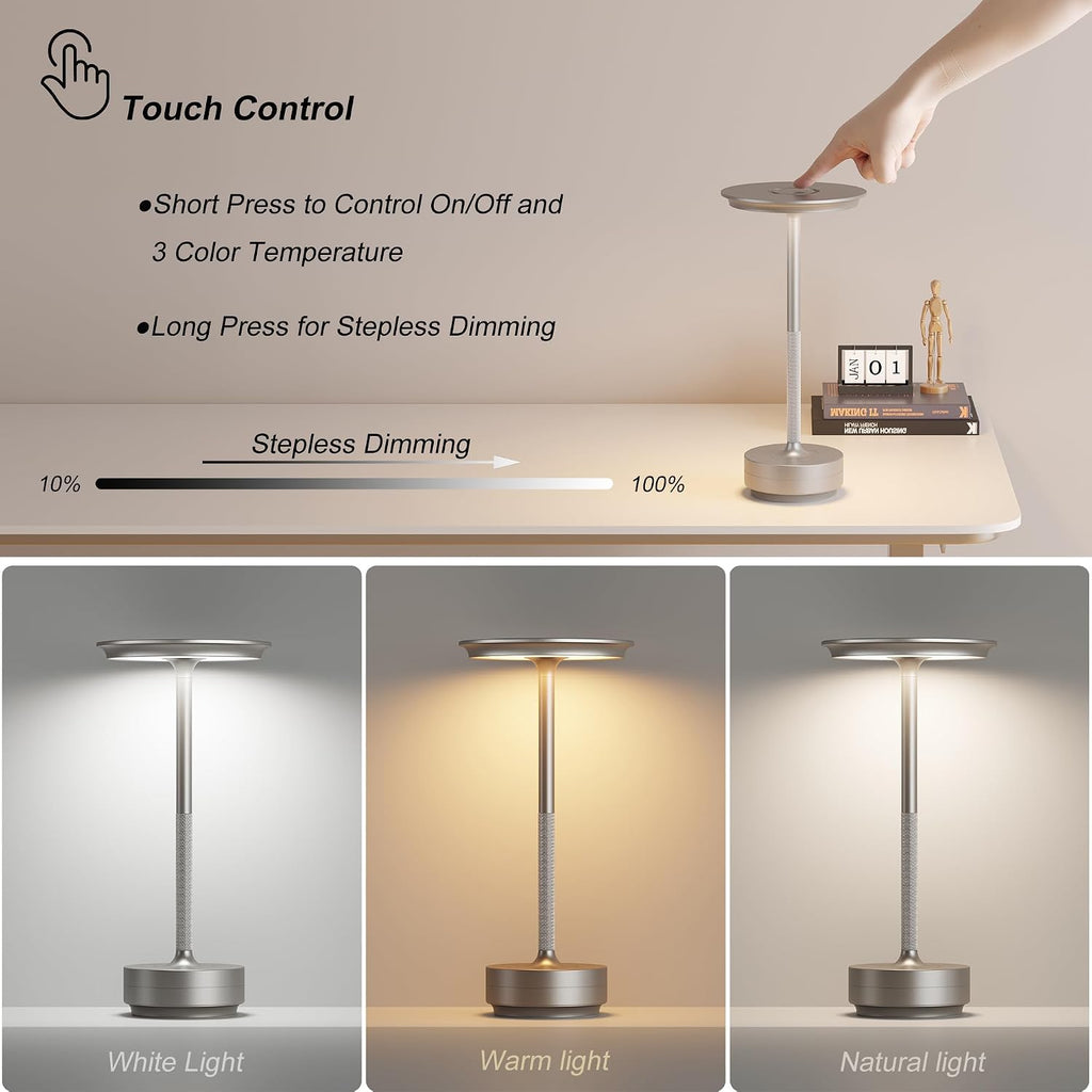 TBBGA 2 Pack Rechargeable Cordless Table Lamps, Portable 5000mAh Battery Table Light, 3 Color Stepless Dimming LED Table Light with…