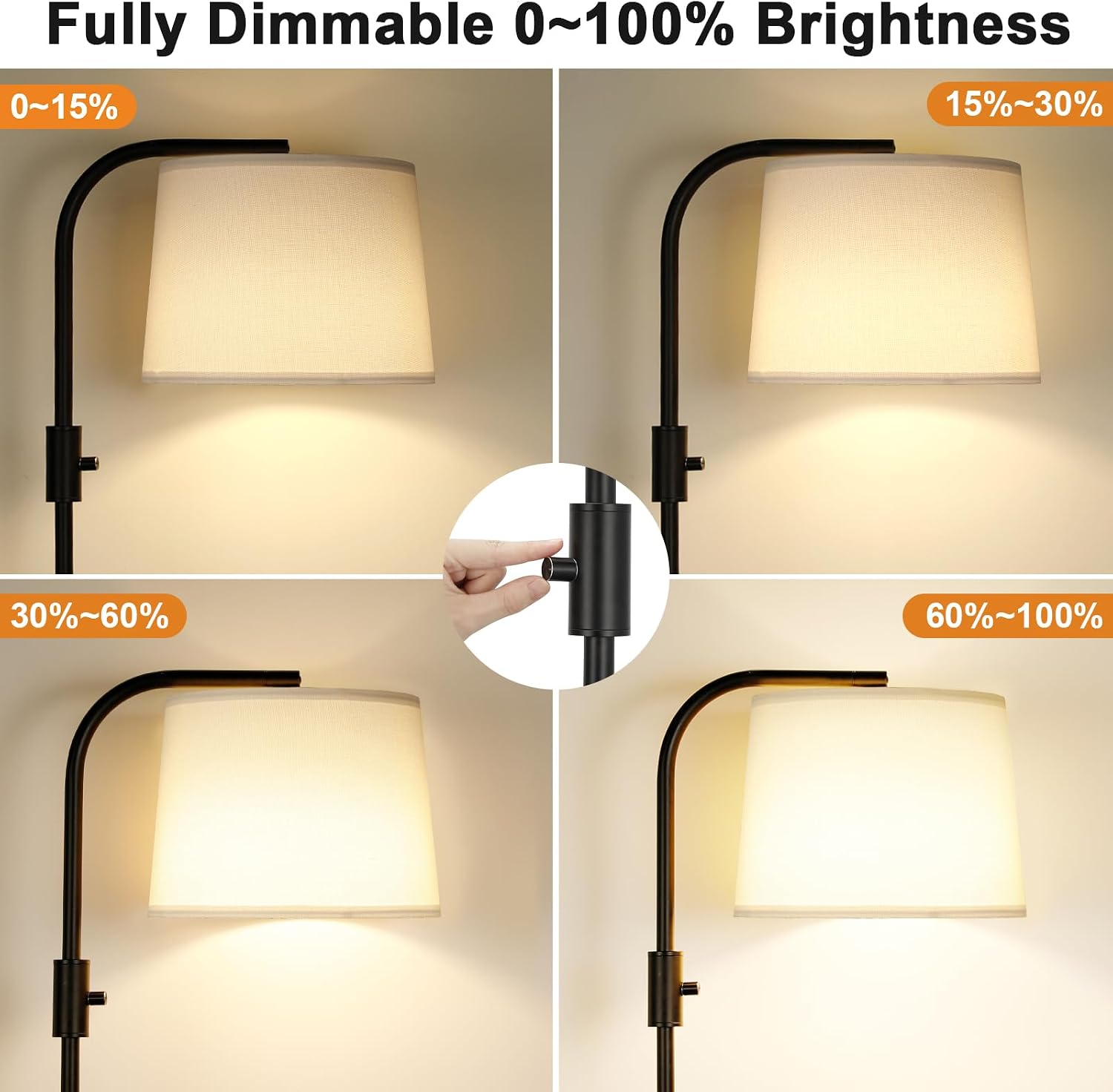 Ambimall Fully Dimmable Floor Lamp with 9W LED Bulb, Standing Lamp for Living Room with Adjustable Head, Modern Tall Light with Rotary…