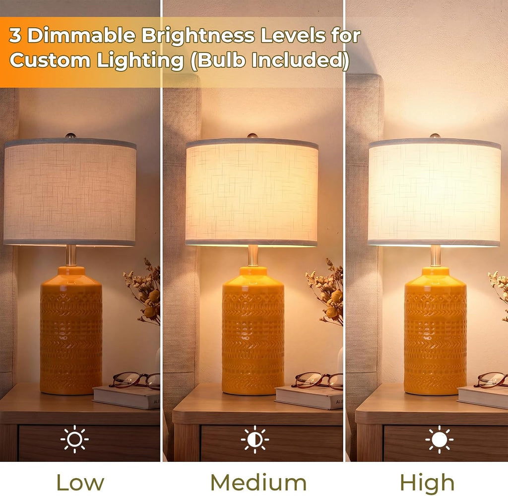 JUNNAI 25" Modern Orange Ceramic Table Lamp for Living Room Nightstand 3-Way Dimmable Farmhouse Lamp for Bedroom Bedside Entryway…