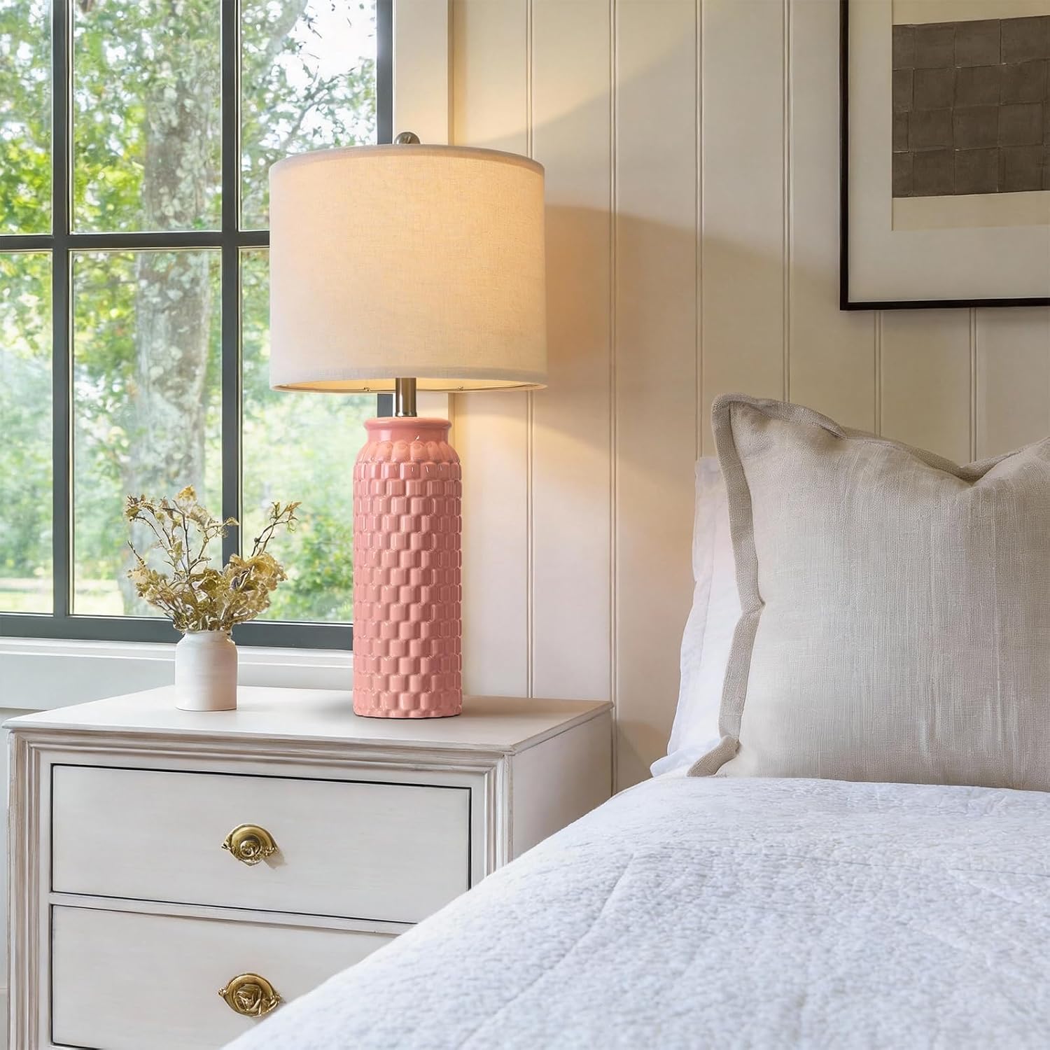 USumkky 27" Ceramic Table Lamps Set of 2 - Modern Farmhouse & Boho Style, Bedside Nightstand Lamps for Bedroom, Living Room End Table…