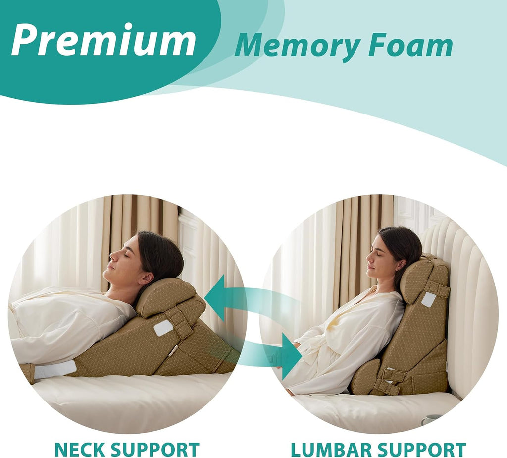 Bedluxe Adjustable 4pcs Bed Wedge Pillow Set, Memory Foam Wedges Pillow Post Surgery for Back, Neck, Leg, Pillows Wedge for Sleeping, Sitt…