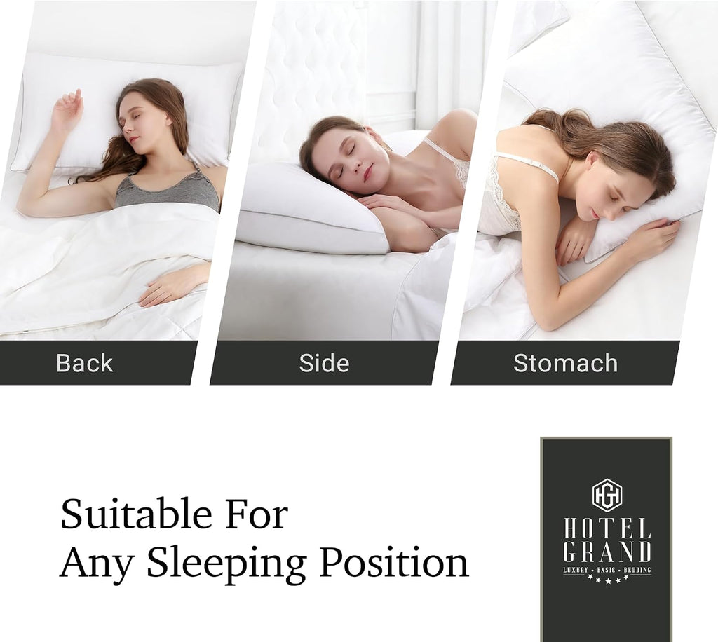 Hotel Grand Softy-Around Feather Down Pillows Queen Size Set of 6 Packs White Strip 100% Cotton Fabric Bed Pillows for All Position…