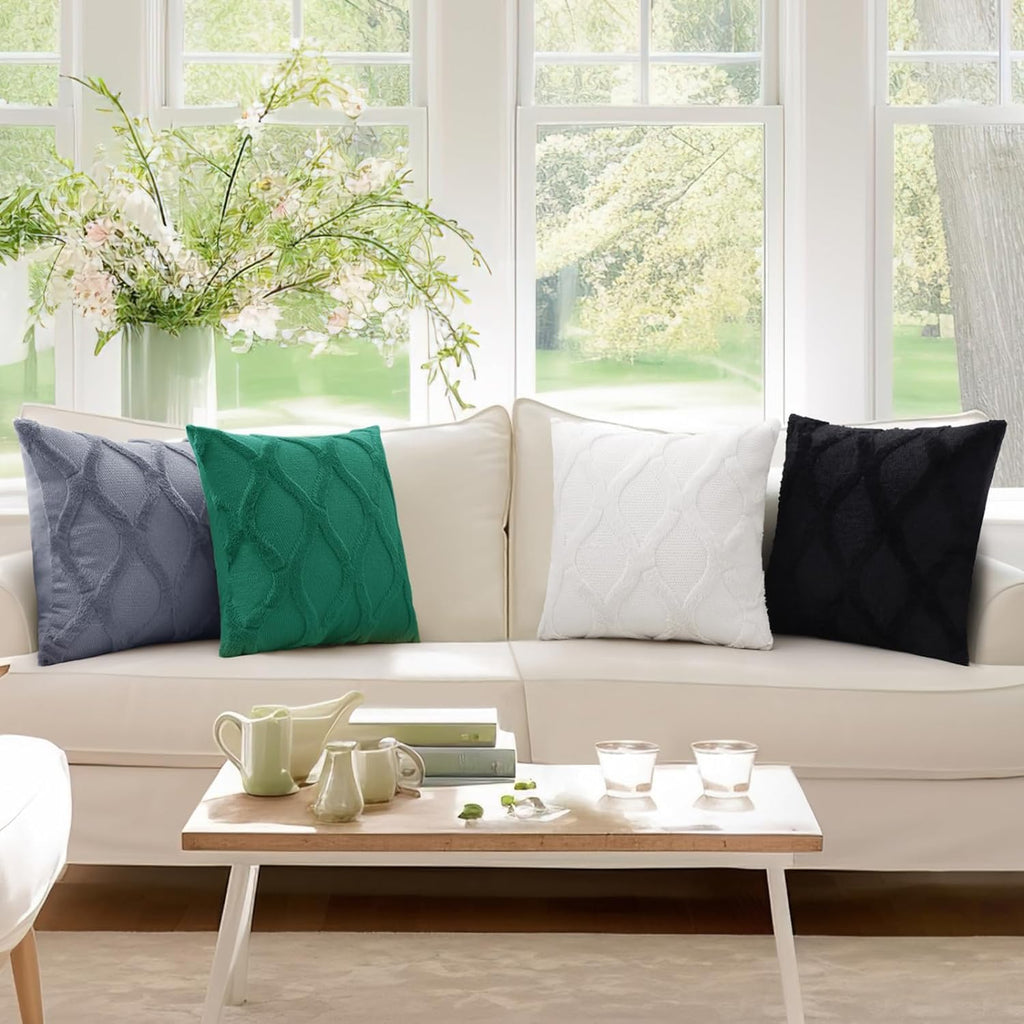 decorUhome Summer Throw Pillow Covers 18x18 Inch Set of 2, Soft Plush Faux Fur Wool Green Accent Couch Pillow Covers for Modern Farmhouse B…