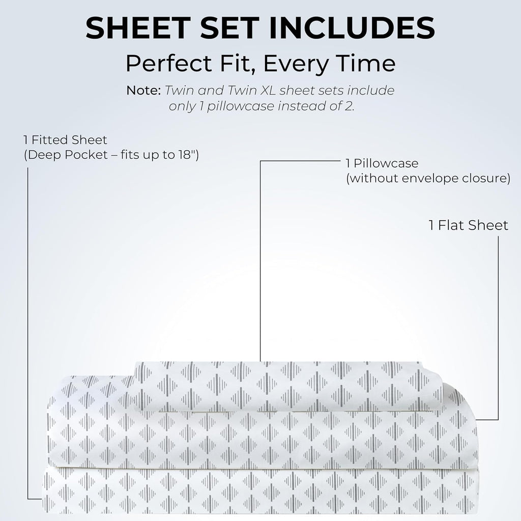 Twin XL Fitted Sheet with 18" Deep Pockets, Flat Sheet - Percale Weave Natural - Breathable 100% Cotton Bedding, 1 Fitted Sheet + 1 Flat…