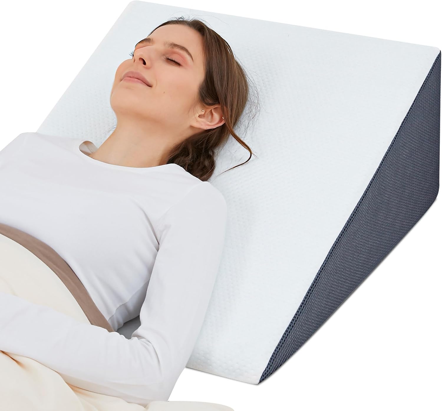 Bed Wedge Pillow for Sleeping, 8" 24" 24" Triangle Pillow Wedge, Cooling Memory Foam Top, Elevated Support Wedge Pillow - Removable…