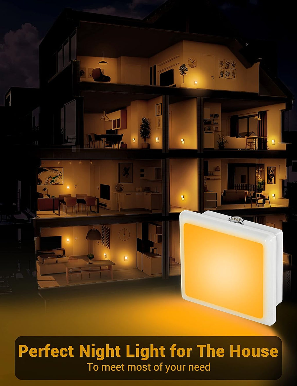 JandCase Amber Night Light[2 Pack], Night Lights Plug into Wall, LED Plug in Nightlight with Dusk-to-Dawn Sensor, 0.3W Dim Night Light…