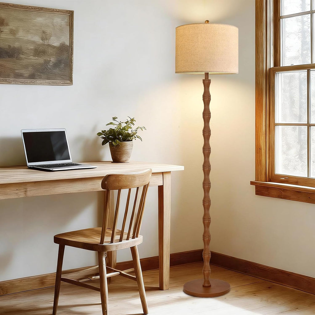 QIYIZM Wood Floor Lamp for Living Room, Bedroom, Vintage Standing Lamp with Remote Dimmable, Farmhouse Mid Century Tall Lamp Rustic…