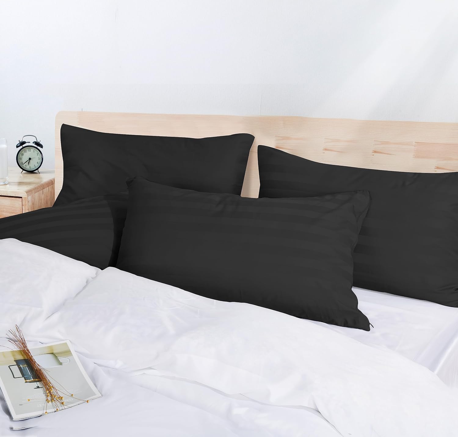 ShunjieHome 100% Egyptian Cotton Pillow Protectors Set of 2, 600 Thread Count Standard Size Bed Pillow Cases with Zipper, Sateen Weave Cool…