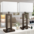 27.2’’ Tall Brown Table Lamps for Living Room Bedroom, Bedside Touch Control Lamps with 2 USB Ports&AC Outlet, 3 Color Temp.&Stepless…