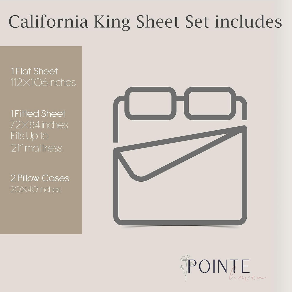 Pointehaven Bedding 4 Pieces California King 100% Cotton Percale Sheets- Printed Bed Sheet & Pillowcase Sets- Soft Cotton Bed Sheets Set- F…