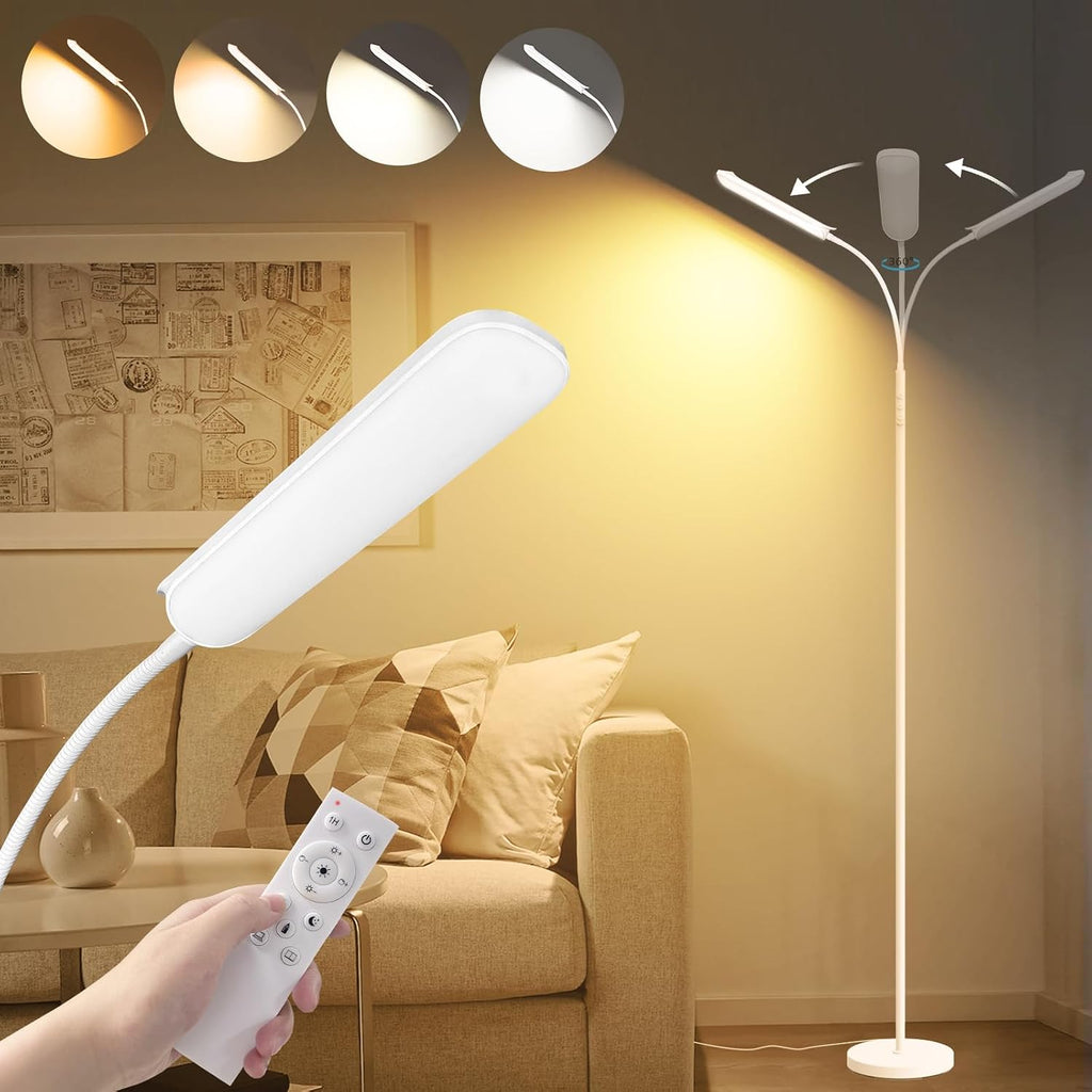 Marctronic White Floor Lamp, 18W 1800LM Bright LED Floor Lamps for Living Room Bedroom, Dimmable Timing Eye Caring Reading Standing Lamp wi…